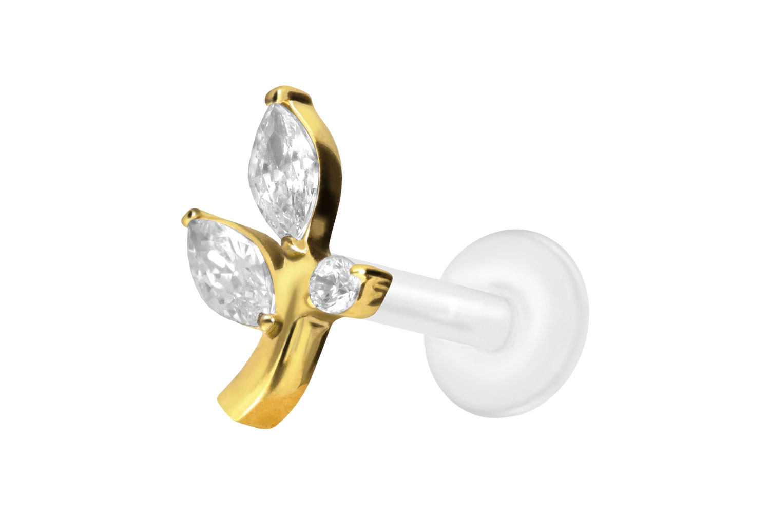 PTFE Labret Piercing mit Innengewinde + Titan-Aufsatz KRISTALLZWEIG